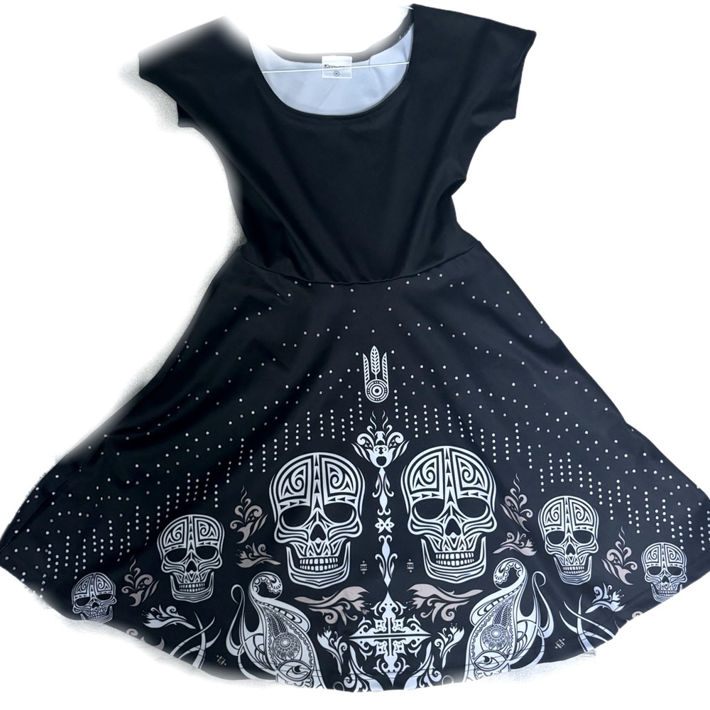 BN Cowmoon skull black swing dress A-line sz Medium
